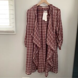 Soft Surroundings Plaid Long Sleeve Top - Mauve and White